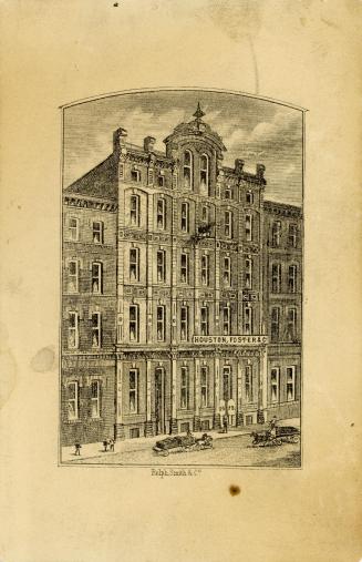 Illustration of the exterior of the Houston, Foster & Company building. There are people walkin ...