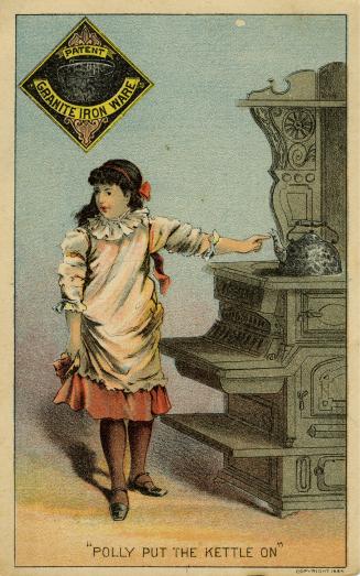 Illustration of a girl wearing a red ribbon in her dark hair, a red dress with a white collar,  ...