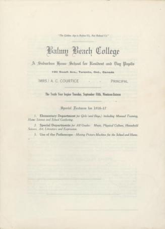 Balmy Beach College. A suburban home school for resident and day pupils