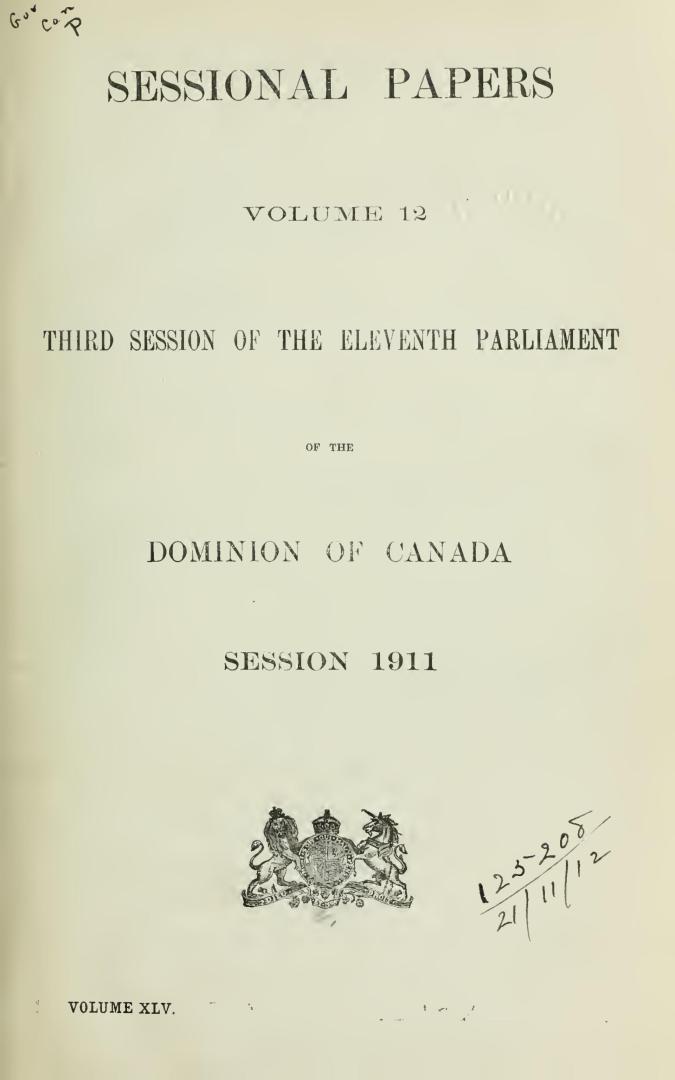 Sessional papers of the Dominion of Canada 1911