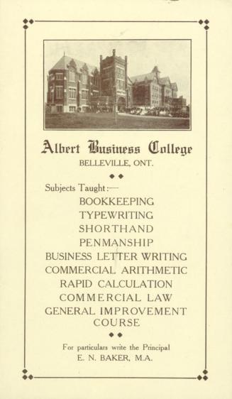 Albert Business College Belleville Ontario subjects taught