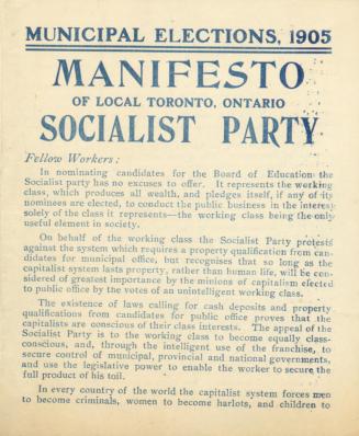 Municipal elections, 1905. Manifesto of local Toronto, Ontario Socialist Party