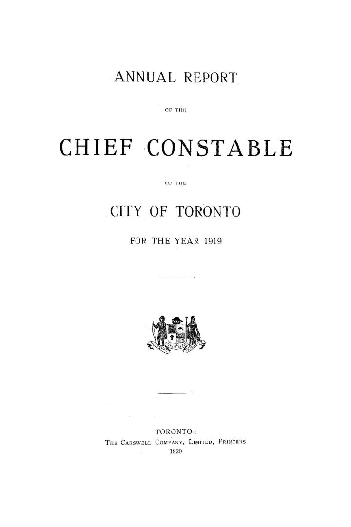 Annual report of the Toronto city constable 1919