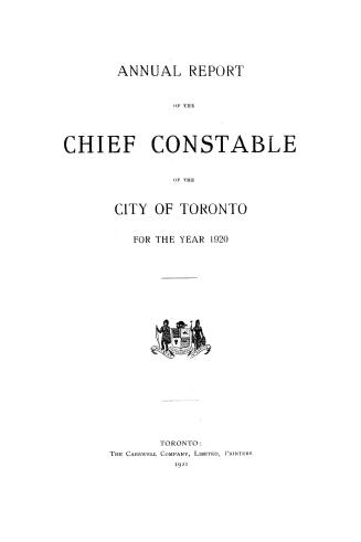 Annual report of the Toronto city constable 1920