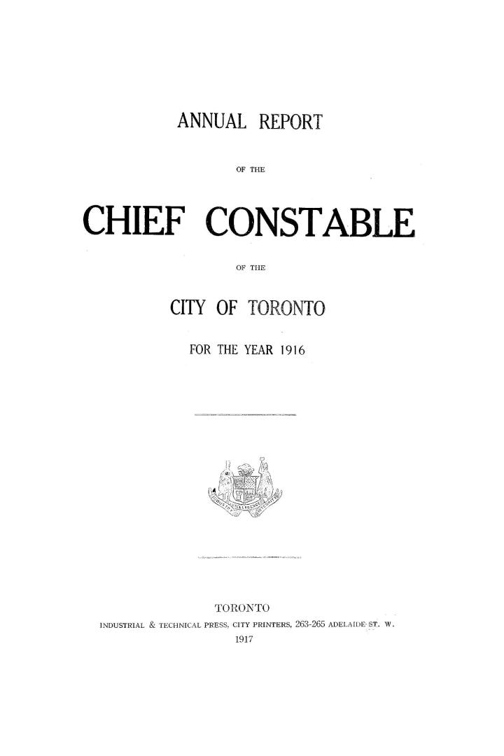 Annual report of the Toronto city constable 1916