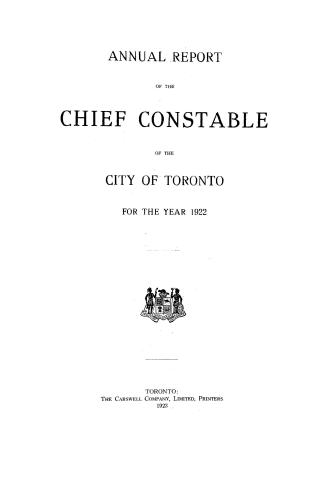 Annual report of the Toronto city constable 1922