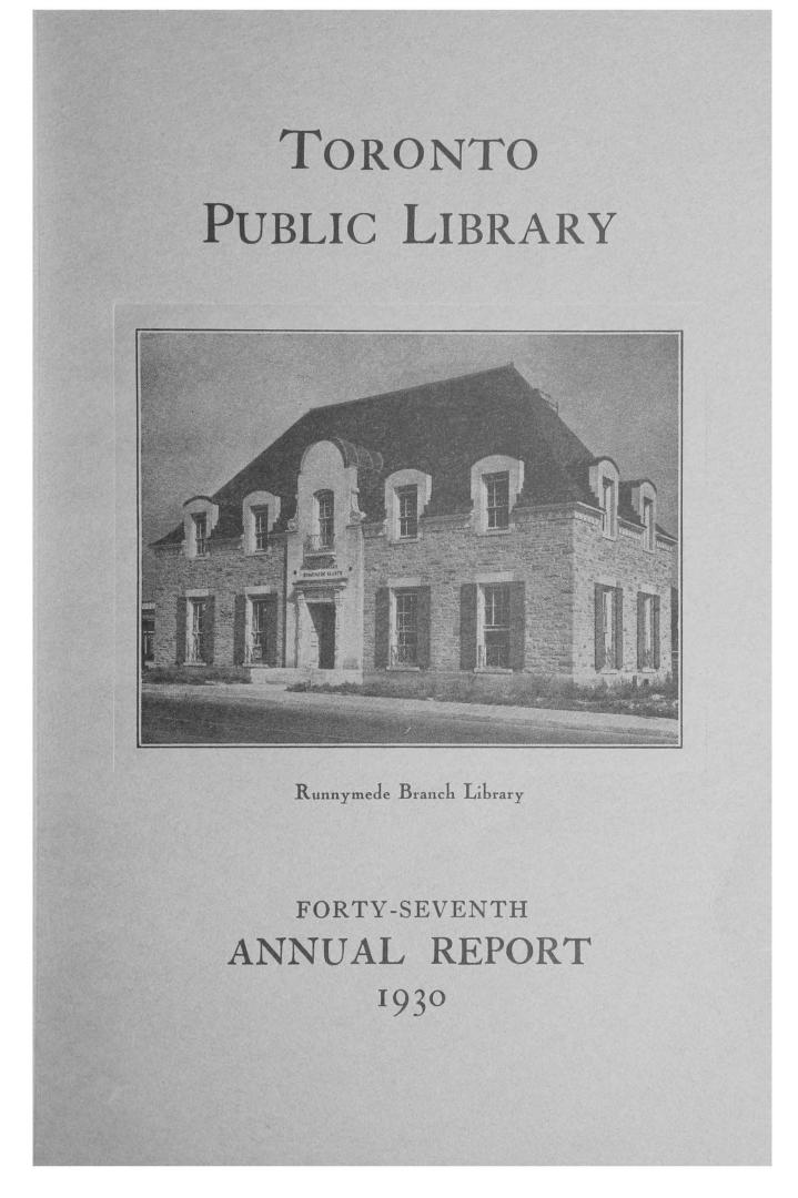 Toronto Public Library Board. Annual report 1930