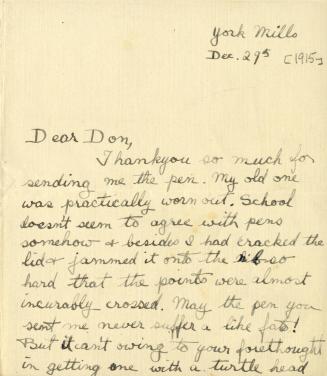 Letter from Frieda Fraser to brother Donald Fraser, Dec