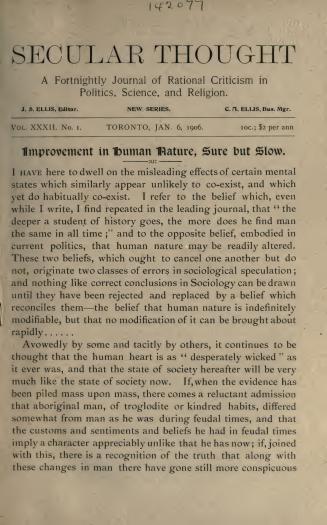 Secular thought, a monthly journal of rational criticism in politics, science and religion, 1906