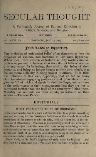 Secular thought, a monthly journal of rational criticism in politics, science and religion, 1905