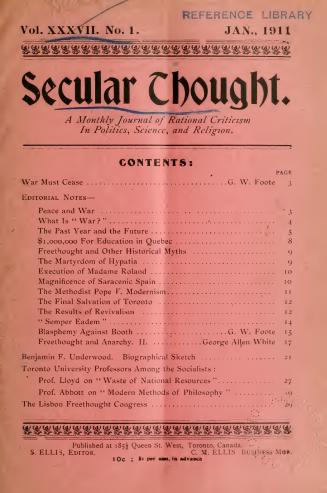 Secular thought, a monthly journal of rational criticism in politics, science and religion, 1911