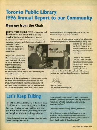 Toronto Public Library Board. Annual report 1996