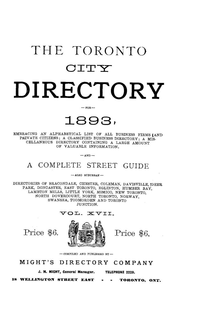 The Toronto city directory for 1893