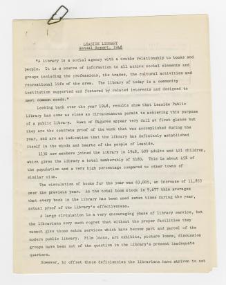 Image shows the first page of a Leaside Public Library report.