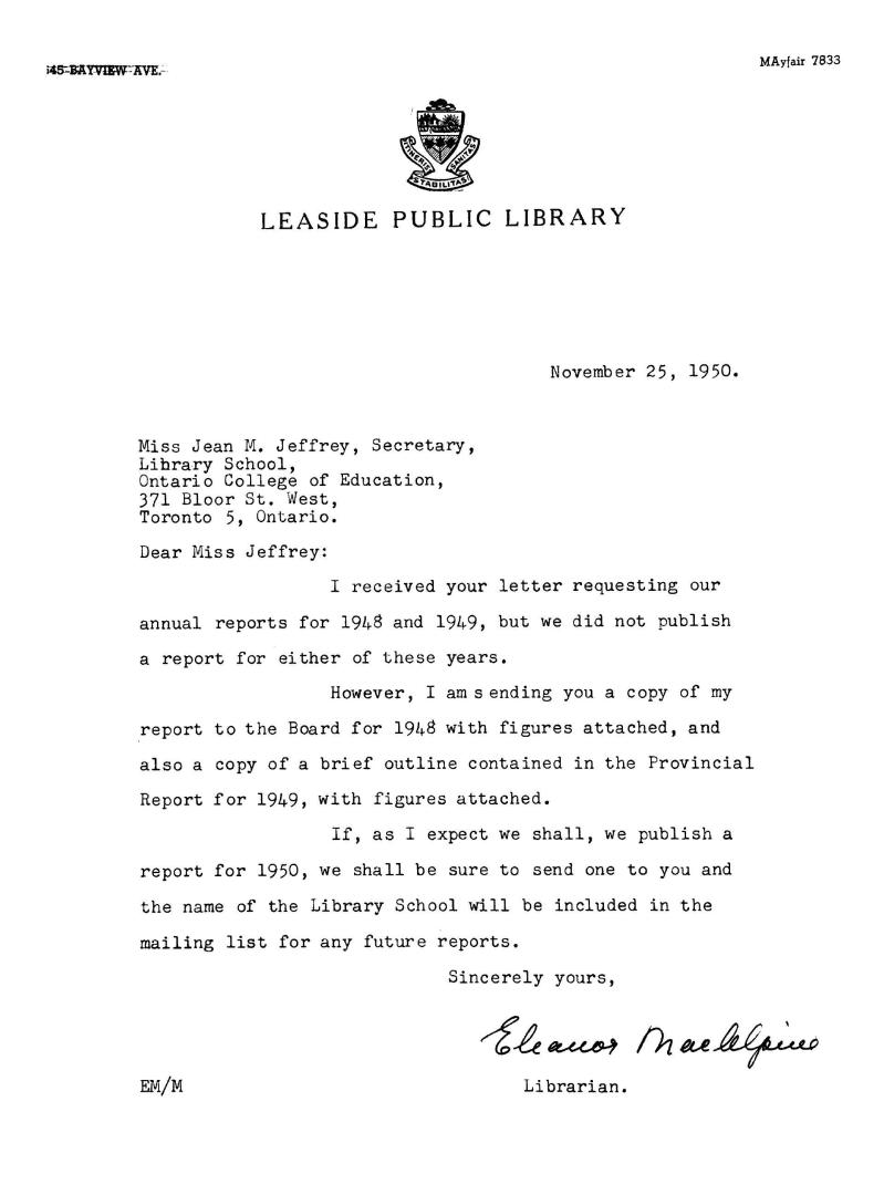 Image shows a page from the Leaside Public Library Annual Report.