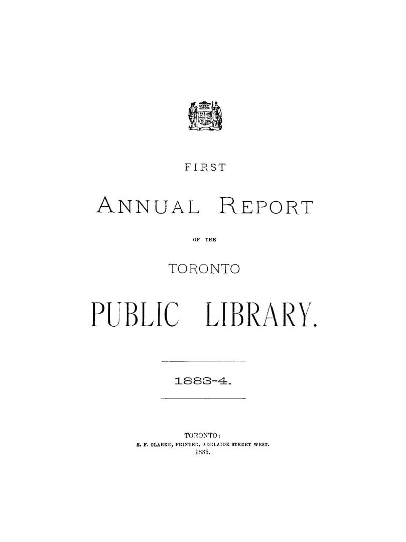 Toronto Public Library Board. Annual report 1883-4