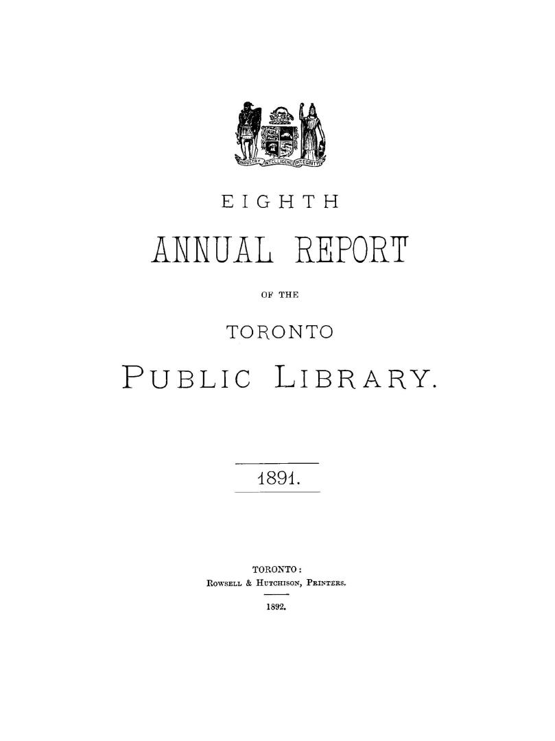 Toronto Public Library Board. Annual report 1891