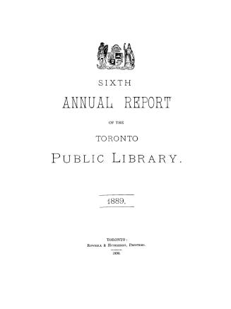 Toronto Public Library Board. Annual report 1889