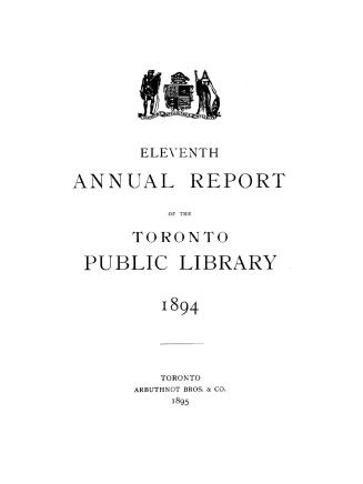 Toronto Public Library Board. Annual report 1894