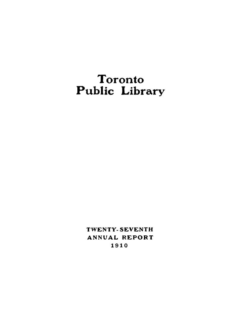 Toronto Public Library Board. Annual report 1910