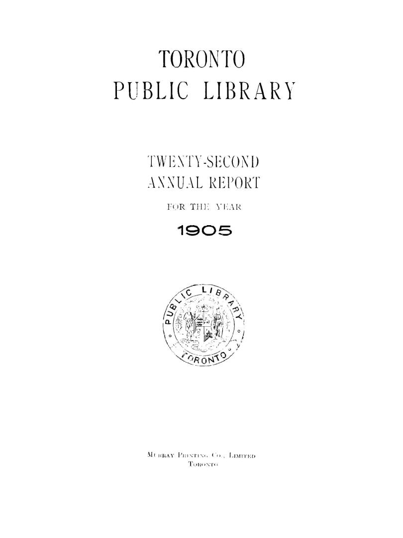 Toronto Public Library Board. Annual report 1905