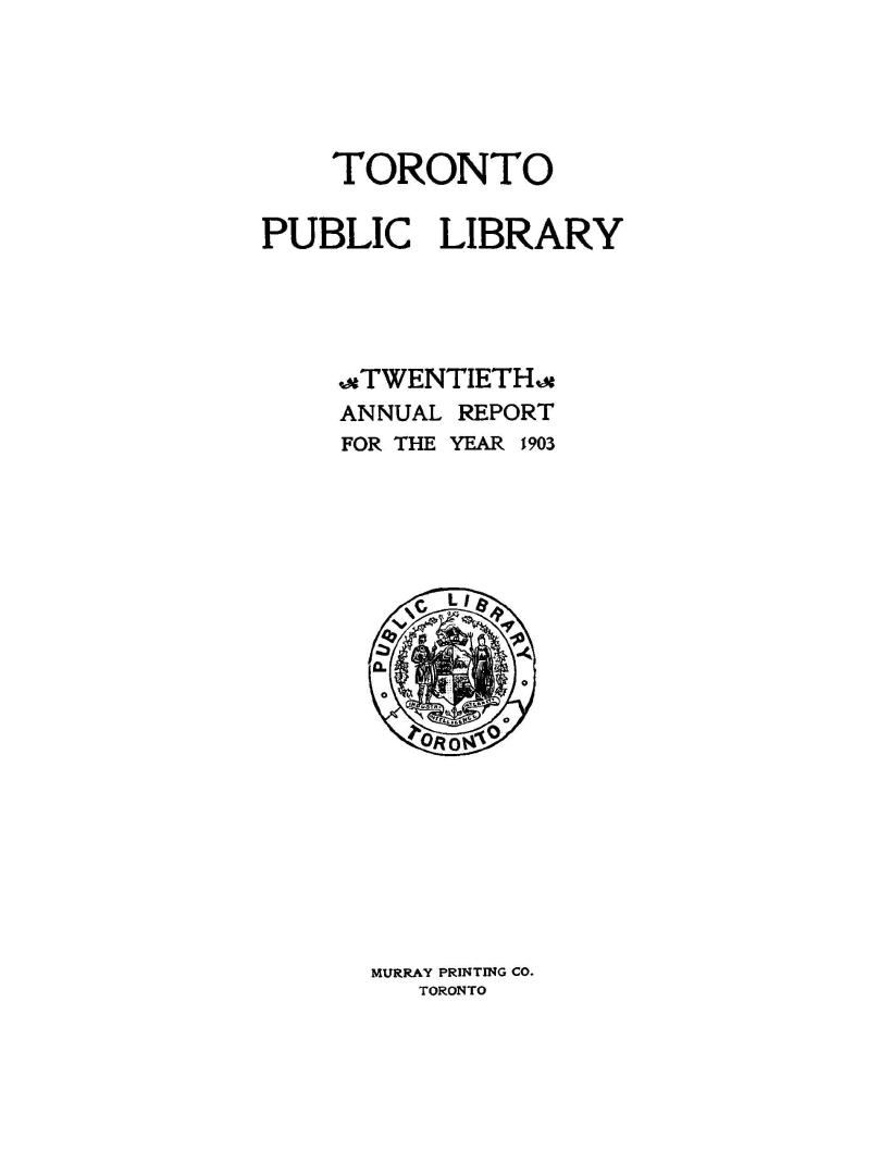 Toronto Public Library Board. Annual report 1903