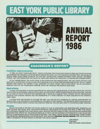 East York Public Library (Ont.). Annual report 1986