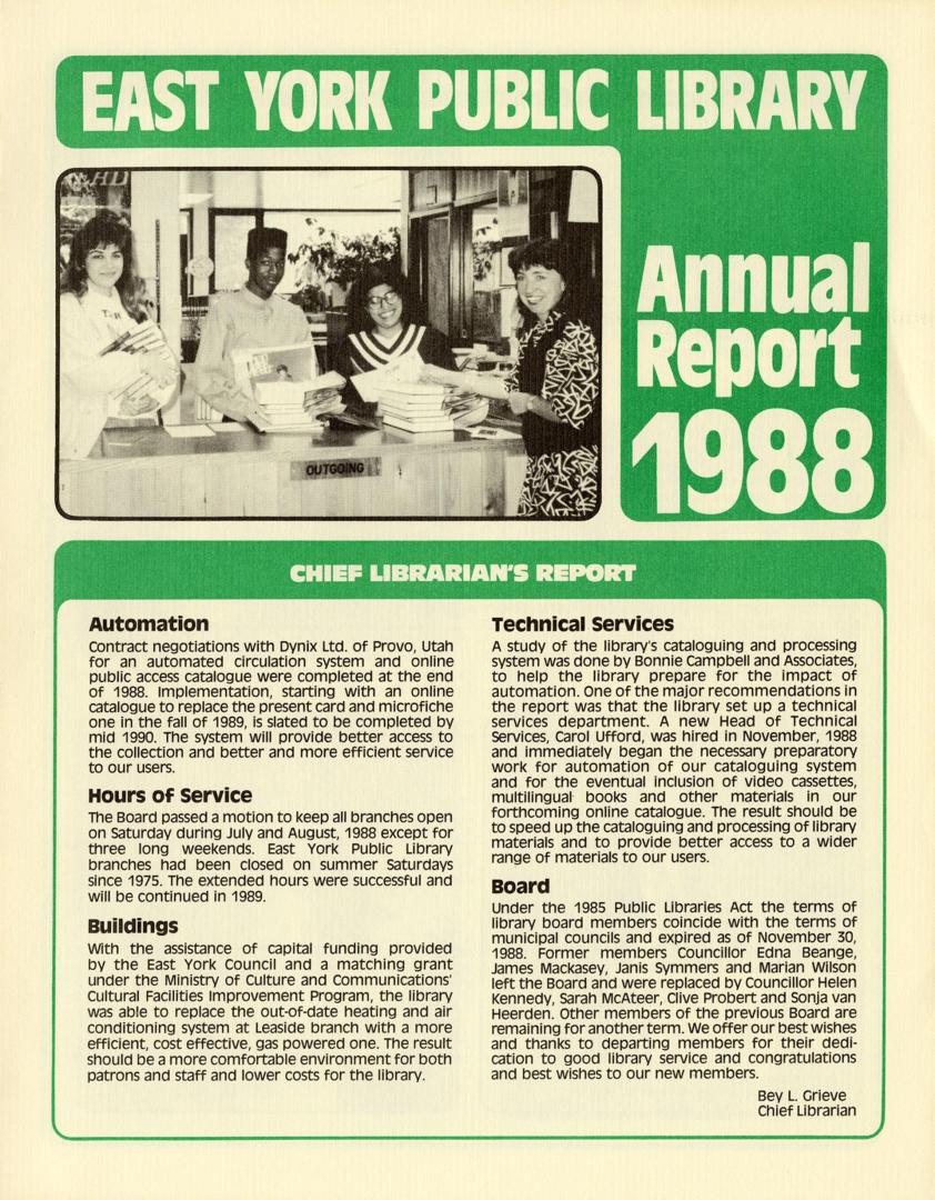 East York Public Library (Ont.). Annual report 1988