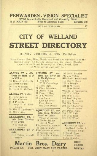 Vernon's city of Welland and town of Port Colborne (Ontario) miscellaneous, business, alphabetical and street directory