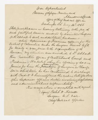 Anderson Ruffin Abbott - letter certifying his resignation as a physician in the Union Army