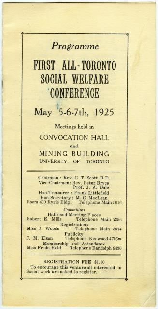 Programme: First All-Toronto Social Welfare Conference