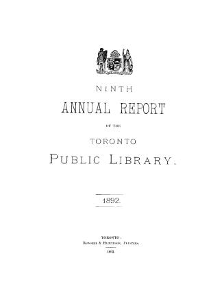 Toronto Public Library Board. Annual report 1892