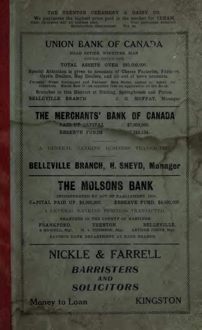 Vernon's farmers' and business directory for the Counties of Frontenac, Grenville, Hastings, Leeds, Lennox and Addington and Prince Edward