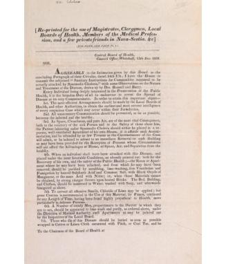Notice from the Central Board of Health, Whitehall, on the treatment of cholera, reprinted for use in Nova Scotia