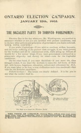 Ontario election campaign. January 25th, 1905. The Socialist Party to Toronto workingmen