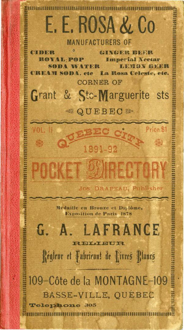Quebec city pocket directory 1891/92 (v