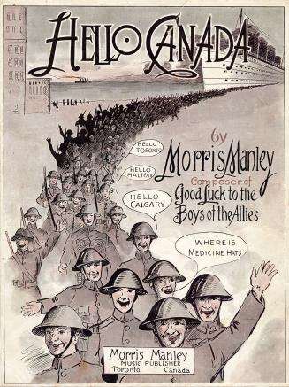 Cover features: title and composer information; drawing of a line of veterans in uniform disemb ...