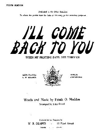 Cover features: title and composer information; inset crest of the 201st Battalion (black ink o ...