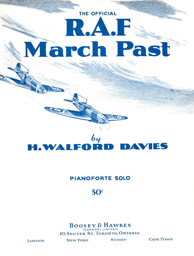 Cover features: title and composer information; drawing of R.A.F. bombers in flight (blue ink o ...
