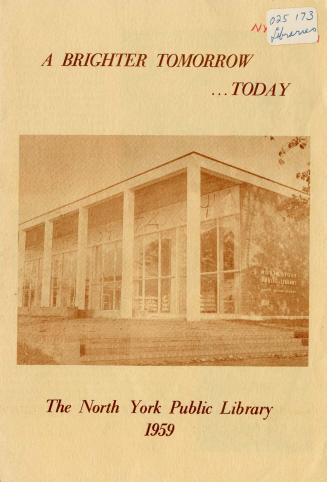 Shows the outside of the library, in sepia on a beige cover. Reads: "A brighter tomorrow . ...