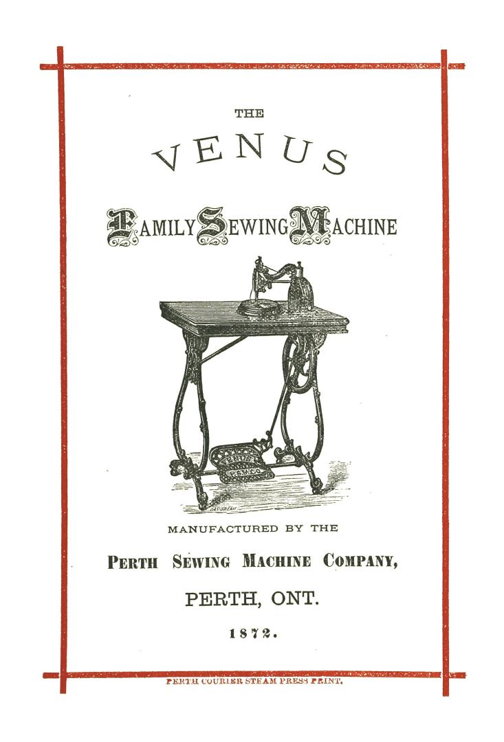 Cover has illustration of Venus sewing machine in centre, with text in varied font above and be ...