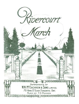 Cover features: title and composition information; drawing of main gate to Rivercourt planned c ...