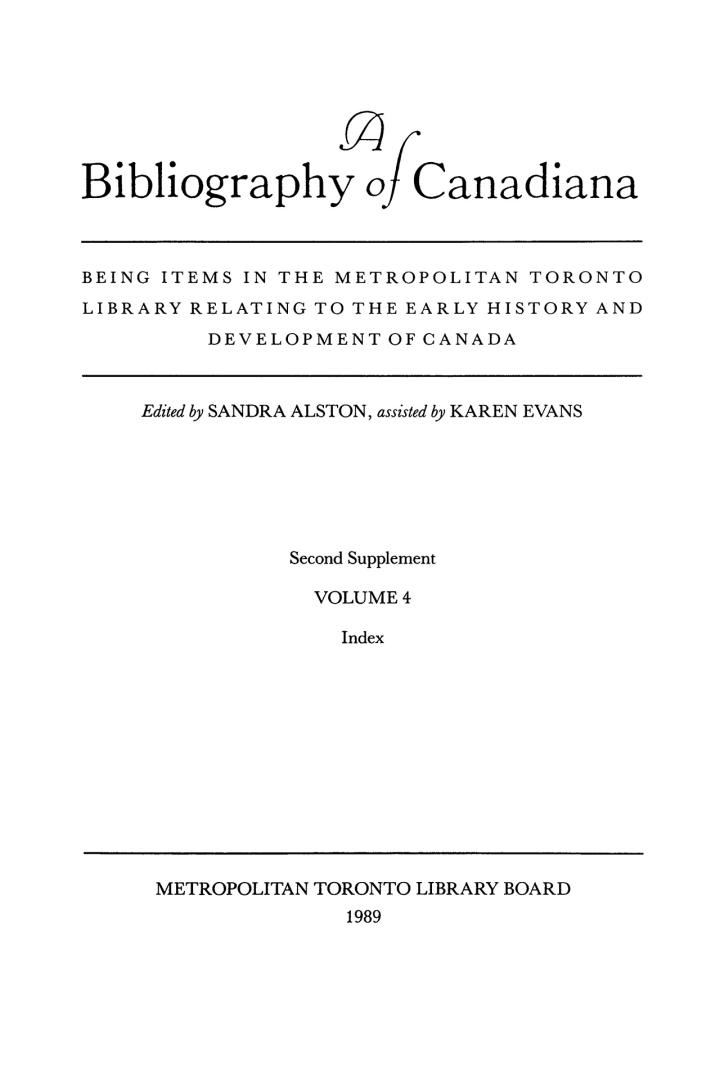 A bibliography of Canadiana. Second supplement. Volume 4, index