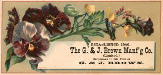 Colour-card advertisement depicting blue/purple white flowers with text below stating, &quot;Th ...