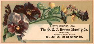 Colour-card advertisement depicting blue/purple white flowers with text below stating, "Th ...