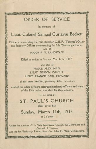 Order of service in memory of Lieut.-Colonel Samuel Gustavus Beckett