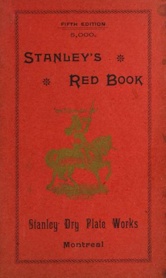 Red cover with text in varied type font, decorative border around perimeter, gilded illustratio ...