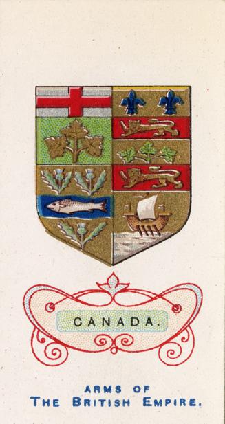 Canada coat of arms 1868, quarters of the shield depicting four original provinces (Ontario, Qu ...