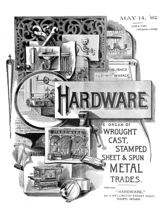 Cover has layered illustrations related to hardware industry and manufacturing, including store ...