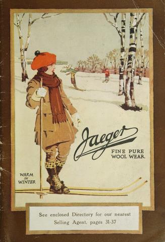 Cover depicts illustration of winter scene with girl on skis dressed for cold weather in foregr ...